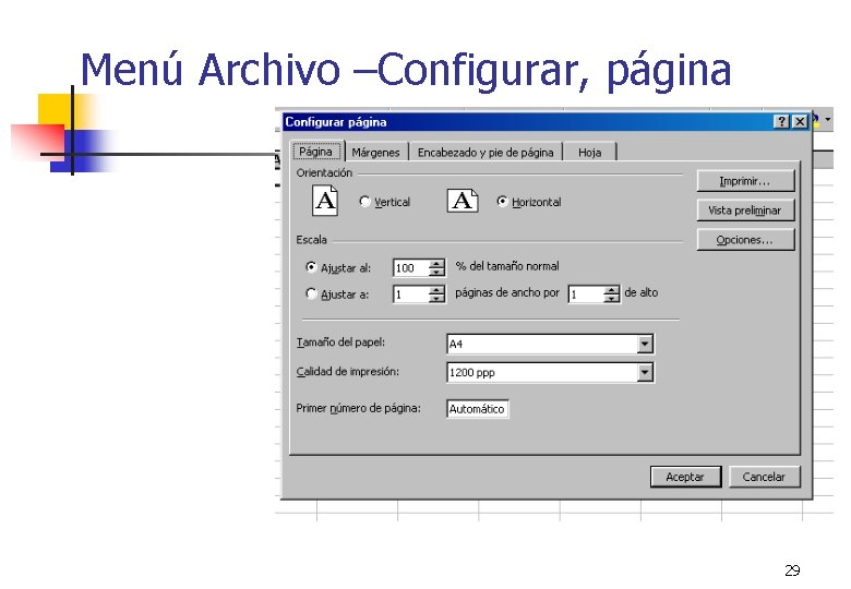 Menú Archivo –Configurar, página 29 