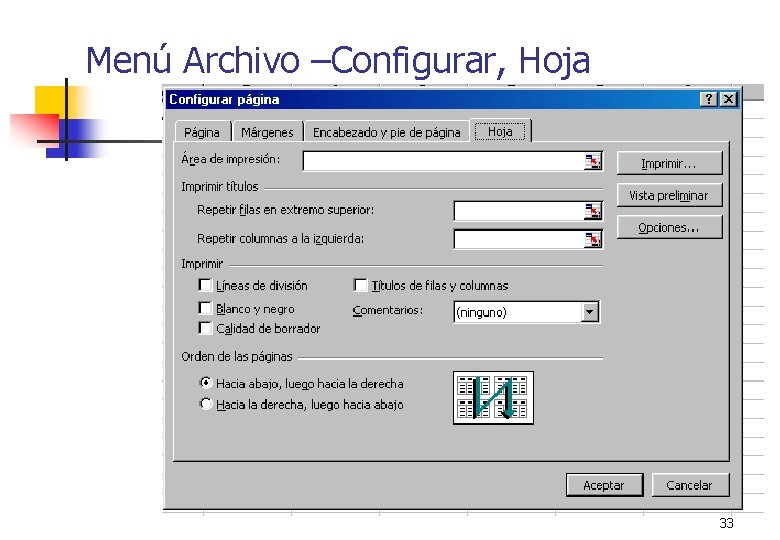 Menú Archivo –Configurar, Hoja 33 