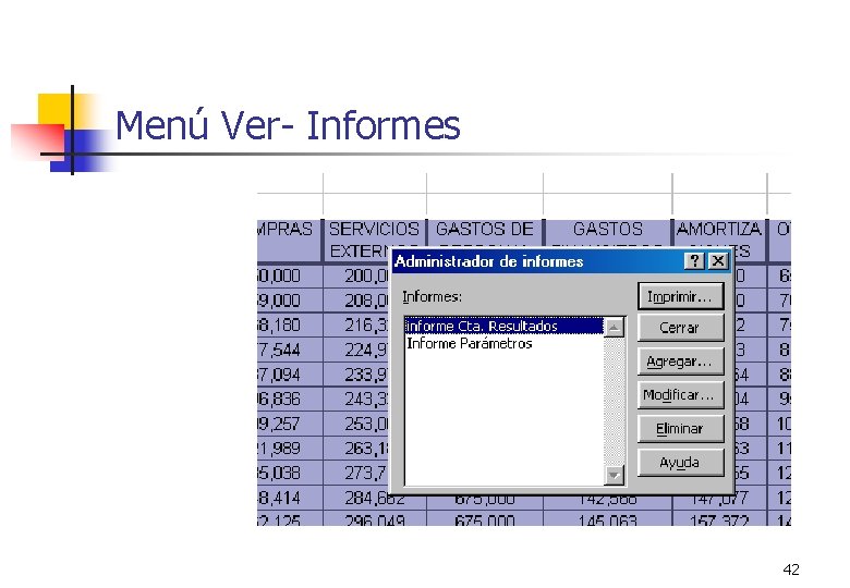 Menú Ver- Informes 42 