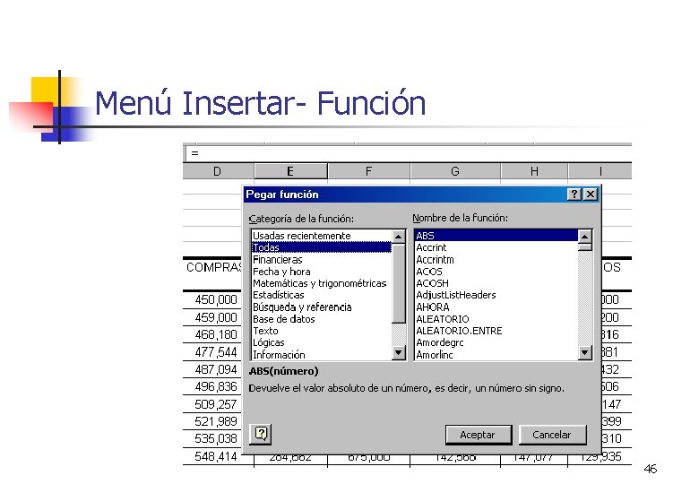 Menú Insertar- Función 46 