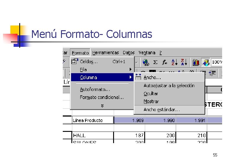 Menú Formato- Columnas 55 
