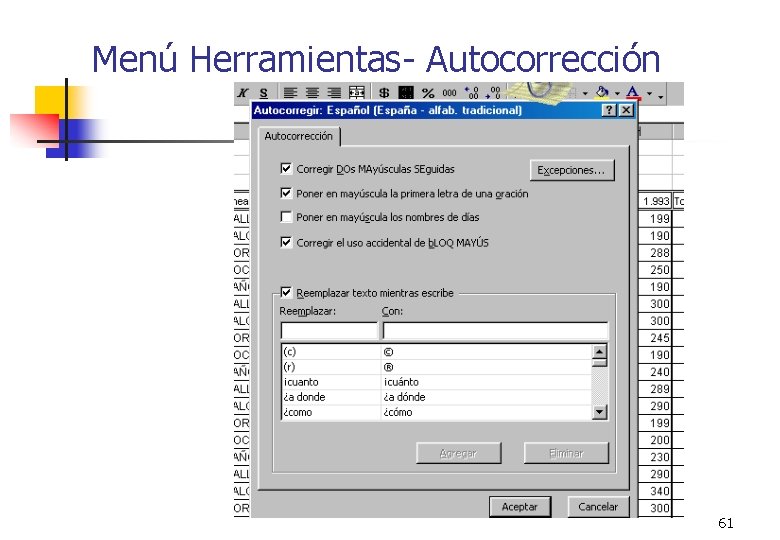 Menú Herramientas- Autocorrección 61 