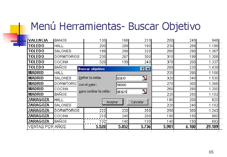 Menú Herramientas- Buscar Objetivo 65 