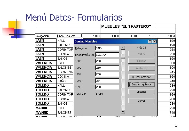 Menú Datos- Formularios 74 