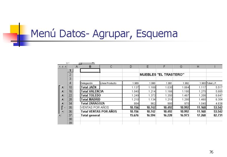 Menú Datos- Agrupar, Esquema 76 