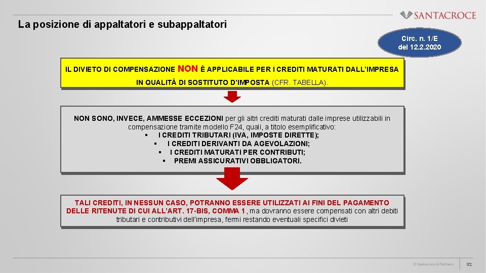 La posizione di appaltatori e subappaltatori Circ. n. 1/E del 12. 2. 2020 IL