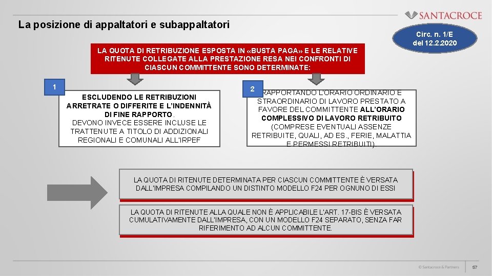 La posizione di appaltatori e subappaltatori LA QUOTA DI RETRIBUZIONE ESPOSTA IN «BUSTA PAGA»