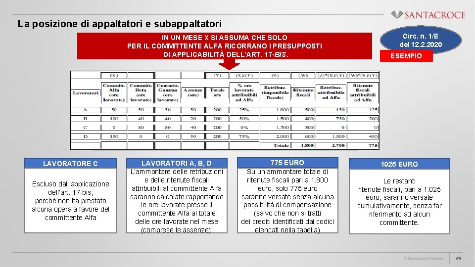 La posizione di appaltatori e subappaltatori IN UN MESE X SI ASSUMA CHE SOLO