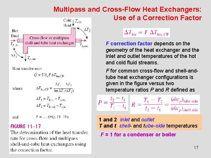Multipass and Cross-Flow Heat Exchangers: Use of a Correction Factor F correction factor depends