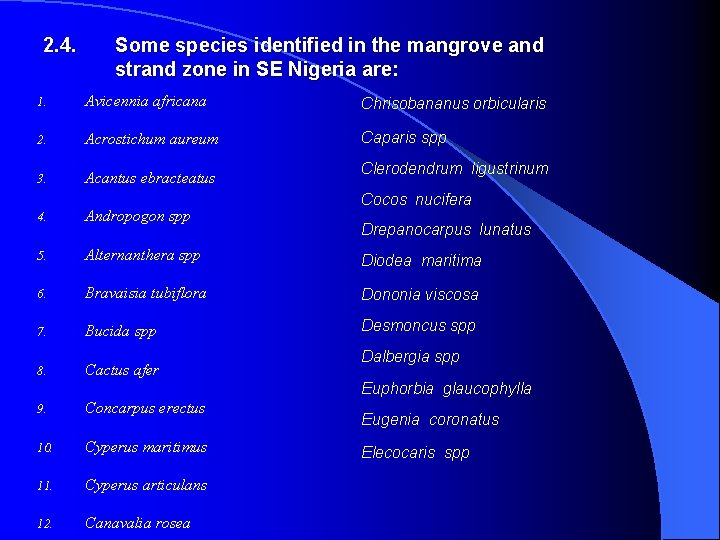 2. 4. Some species identified in the mangrove and strand zone in SE Nigeria