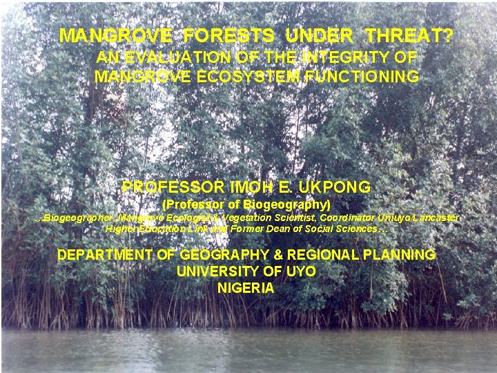 MANGROVE FORESTS UNDER THREAT? AN EVALUATION OF THE INTEGRITY OF MANGROVE ECOSYSTEM FUNCTIONING PROFESSOR