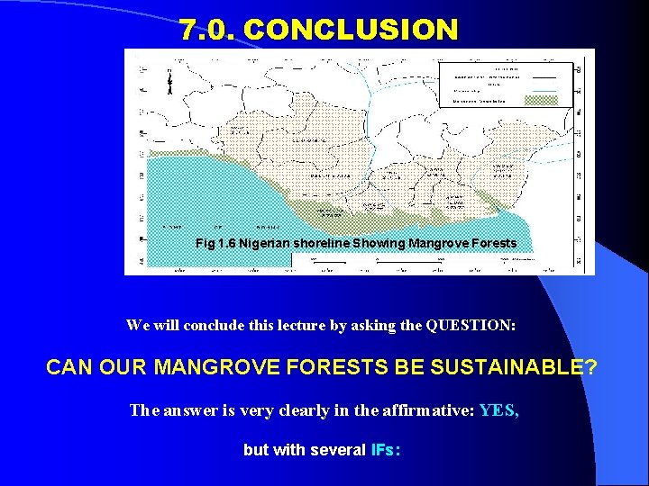 7. 0. CONCLUSION Fig 1. 6 Nigerian shoreline Showing Mangrove Forests We will conclude