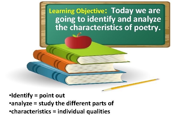 Learning Objective: Today we are going to identify and analyze the characteristics of poetry.