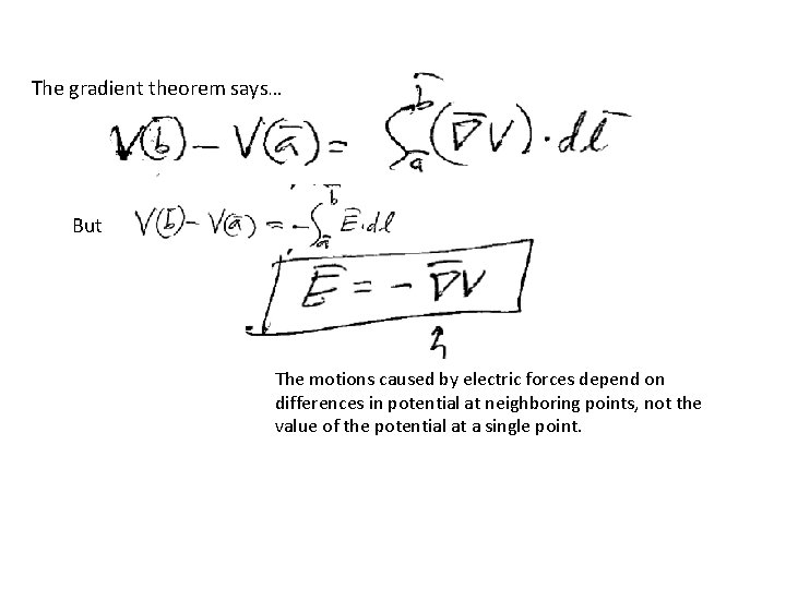The gradient theorem says… But The motions caused by electric forces depend on differences