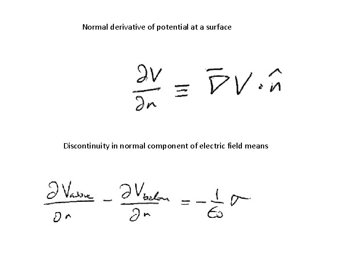 Normal derivative of potential at a surface Discontinuity in normal component of electric field