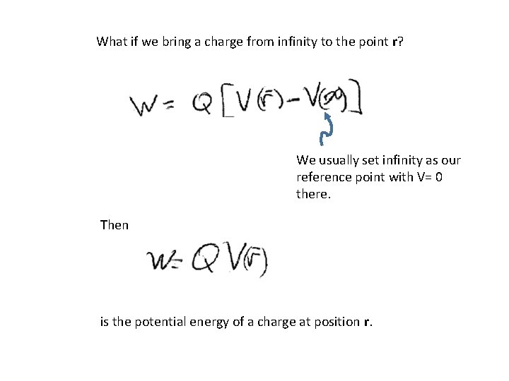 What if we bring a charge from infinity to the point r? We usually