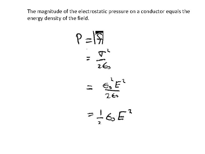 The magnitude of the electrostatic pressure on a conductor equals the energy density of
