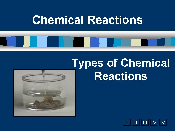 Chemical Reactions Types of Chemical Reactions I II IV V 