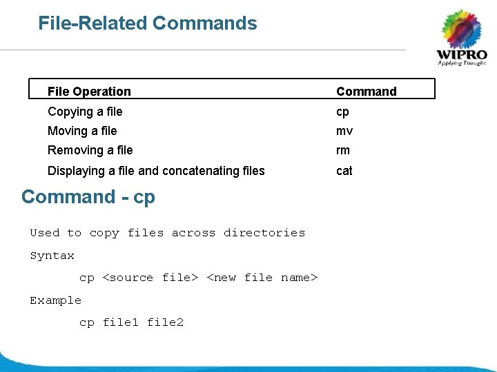 File-Related Commands File Operation Command Copying a file cp Moving a file mv Removing