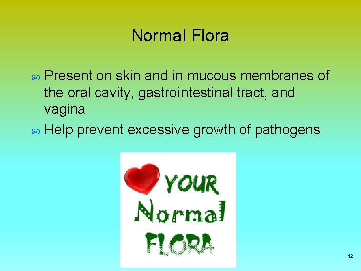 Normal Flora Present on skin and in mucous membranes of the oral cavity, gastrointestinal