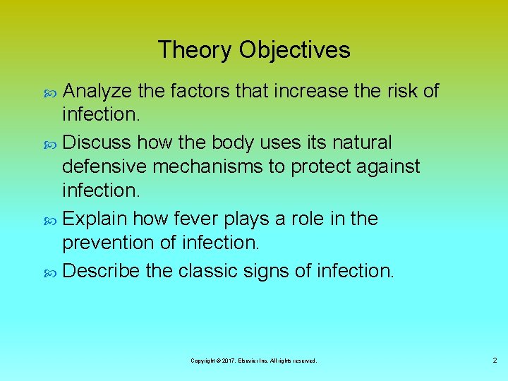 Theory Objectives Analyze the factors that increase the risk of infection. Discuss how the