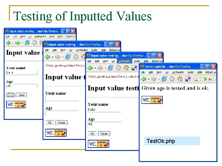 Testing of Inputted Values Test. Ok. php 