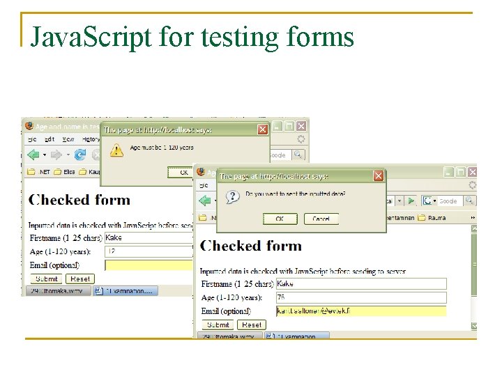 Java. Script for testing forms 