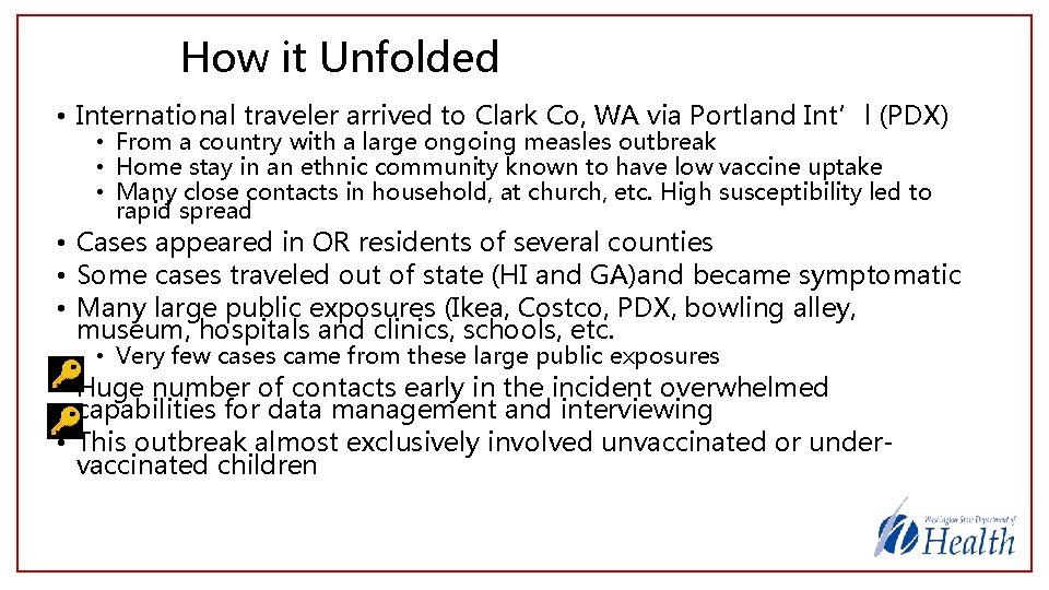 How it Unfolded • International traveler arrived to Clark Co, WA via Portland Int’l