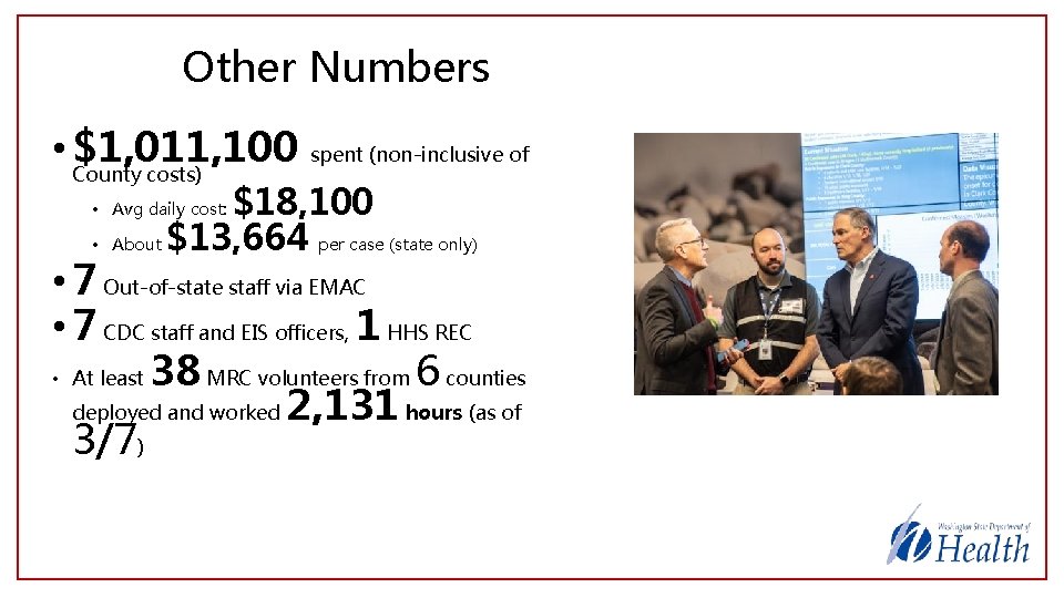 Other Numbers • $1, 011, 100 County costs) spent (non-inclusive of $18, 100 About