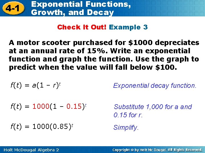 4 -1 Exponential Functions, Growth, and Decay Check It Out! Example 3 A motor