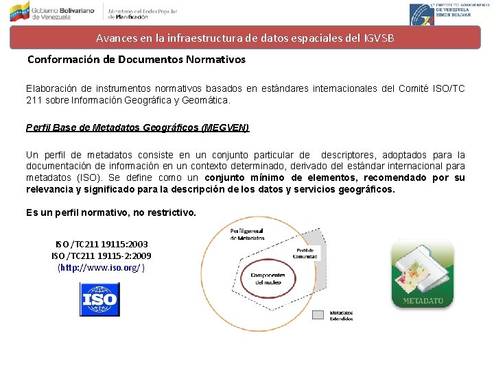 Avances en la infraestructura de datos espaciales del IGVSB Conformación de Documentos Normativos Elaboración