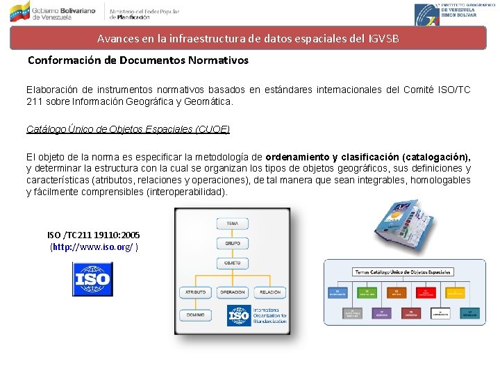 Avances en la infraestructura de datos espaciales del IGVSB Conformación de Documentos Normativos Elaboración
