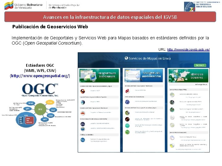 Avances en la infraestructura de datos espaciales del IGVSB Publicación de Geoservicios Web Implementación