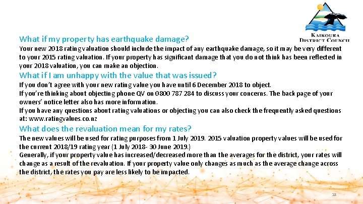 What if my property has earthquake damage? Your new 2018 rating valuation should include