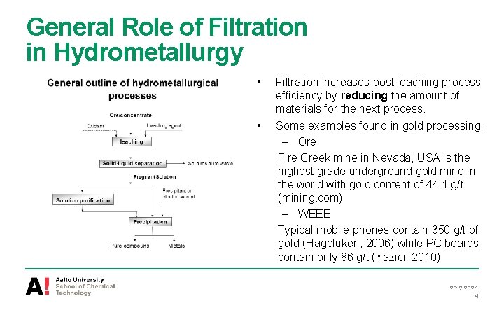 General Role of Filtration in Hydrometallurgy • • Filtration increases post leaching process efficiency