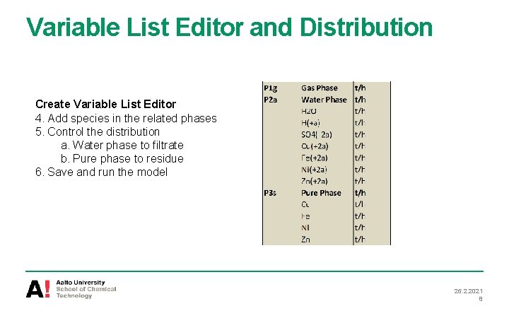 Variable List Editor and Distribution Create Variable List Editor 4. Add species in the