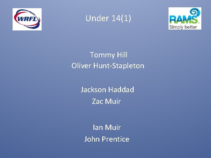 Under 14(1) Tommy Hill Oliver Hunt-Stapleton Jackson Haddad Zac Muir Ian Muir John Prentice