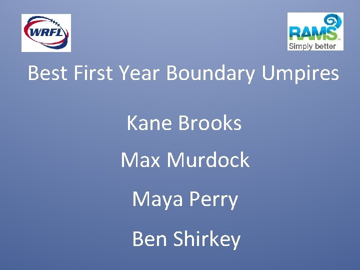 Best First Year Boundary Umpires Kane Brooks Max Murdock Maya Perry Ben Shirkey 