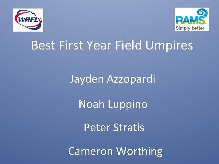 Best First Year Field Umpires Jayden Azzopardi Noah Luppino Peter Stratis Cameron Worthing 