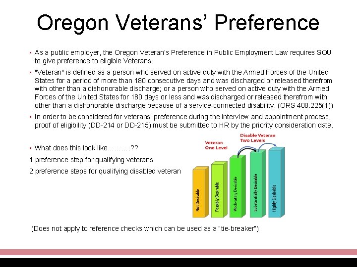 Oregon Veterans’ Preference • As a public employer, the Oregon Veteran’s Preference in Public