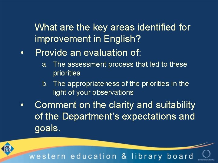  • What are the key areas identified for improvement in English? Provide an