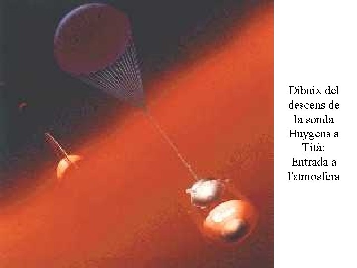 Dibuix del descens de la sonda Huygens a Tità: Entrada a l'atmosfera 