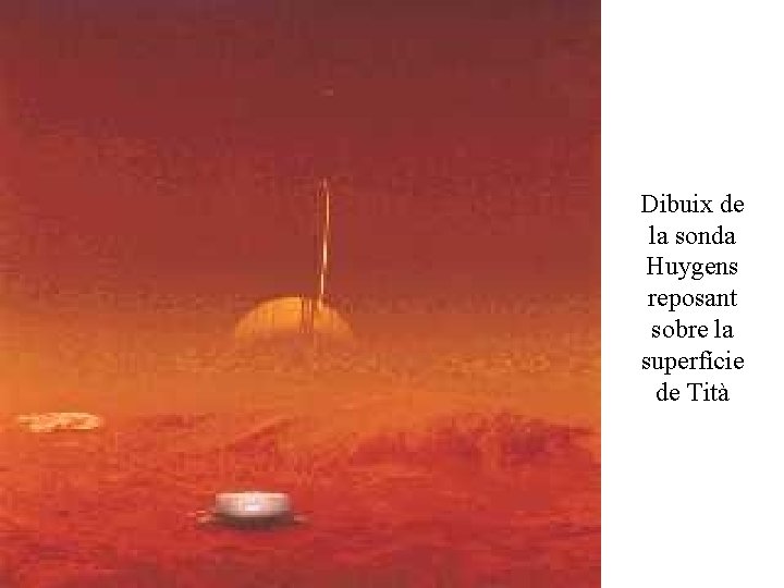 Dibuix de la sonda Huygens reposant sobre la superfície de Tità 