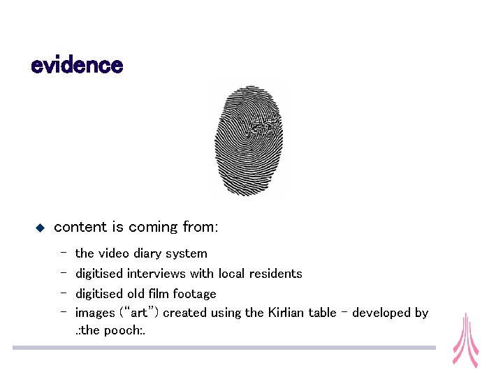 evidence u content is coming from: – – the video diary system digitised interviews