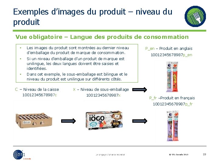 Exemples d’images du produit – niveau du produit Vue obligatoire – Langue des produits