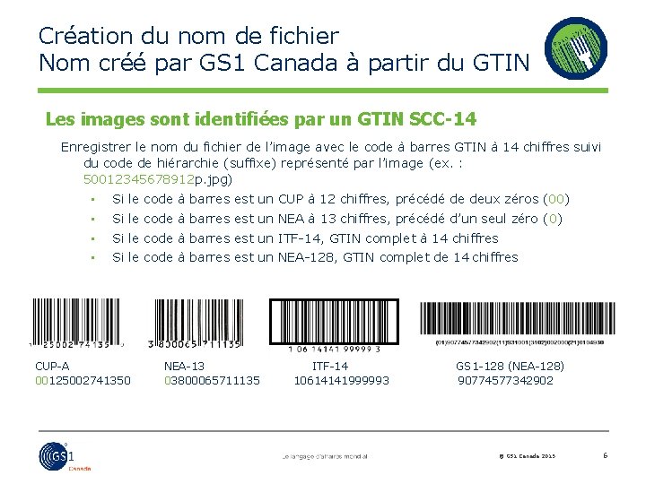 Création du nom de fichier Nom créé par GS 1 Canada à partir du