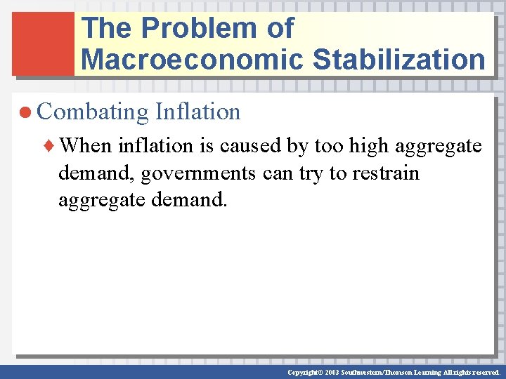 The Problem of Macroeconomic Stabilization ● Combating Inflation ♦ When inflation is caused by The Problem of Macroeconomic Stabilization ● Combating Inflation ♦ When inflation is caused by