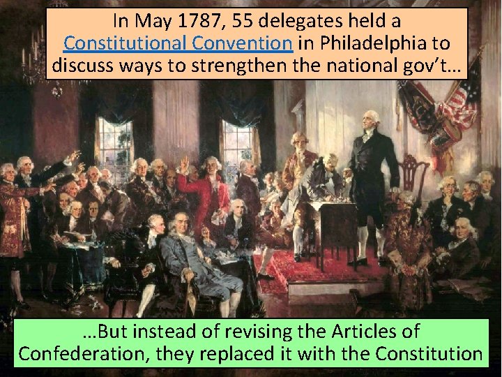 In May 1787, 55 delegates held a Constitutional Convention in Philadelphia to discuss ways