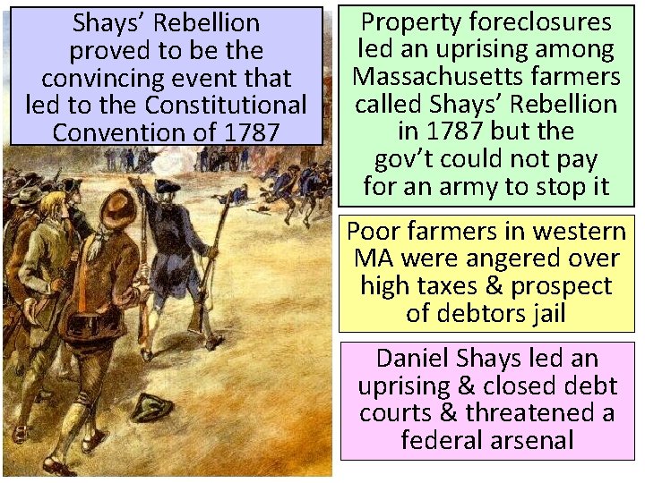 Shays’ Rebellion proved to be the convincing event that led to the Constitutional Convention