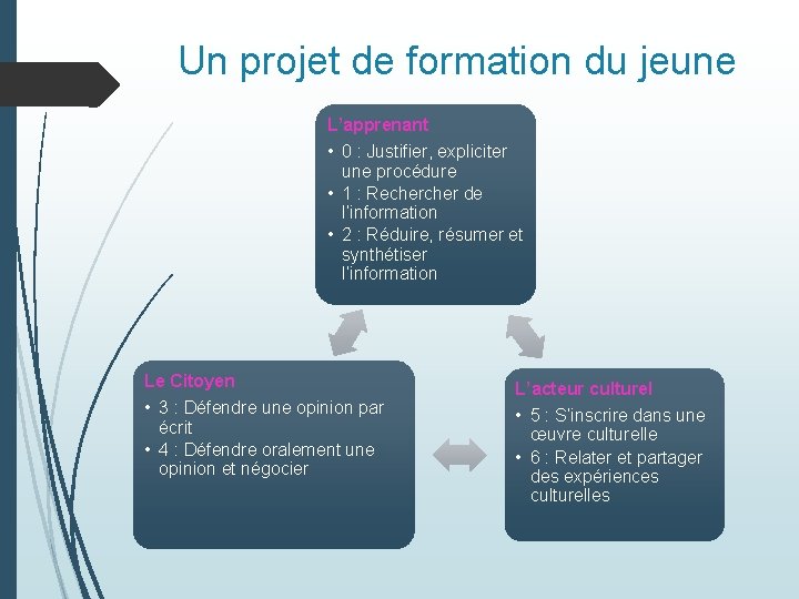 Un projet de formation du jeune L’apprenant • 0 : Justifier, expliciter une procédure